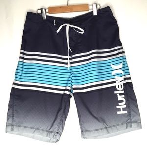 Hurley Black Ombré Blue Stripe Board Swim Shorts